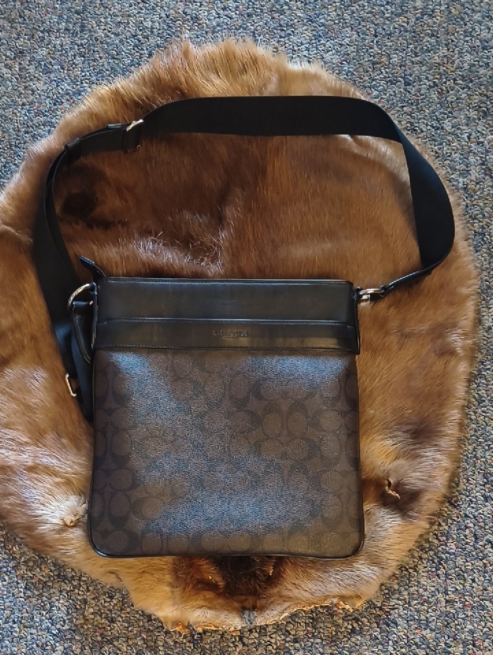 Coach Men’s Brown and Black Signature Messenger Bag